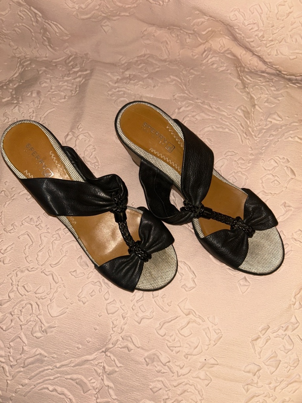 Women's Sperry Black Knot-Detail Slide Sandals